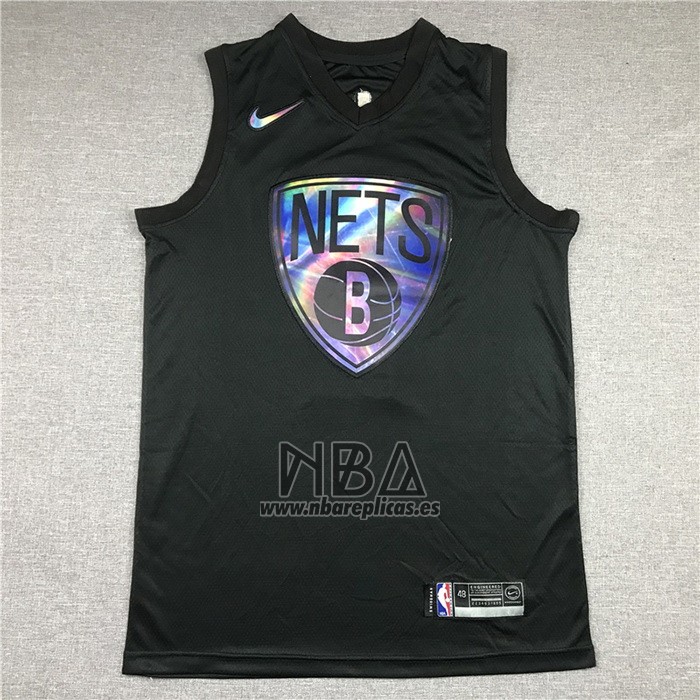 Camiseta Brooklyn Nets Kyrie Irving NO 11 Iridescent Logo Negro